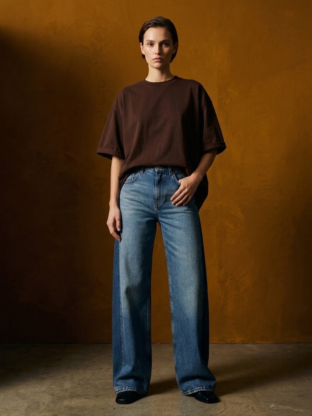 Lynette High-Rise Wide-Leg Jeans in Two-Tone Blue size 24